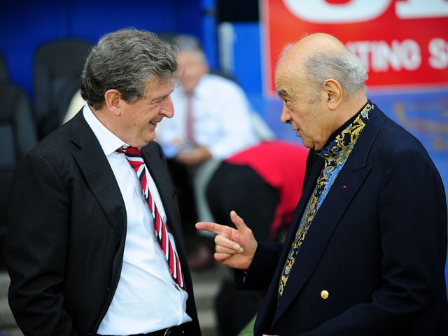 Fulham manager Roy Hodgson and Fulham owner Mohamed Al-Fayed before the match against Portsmouth on May 11, 2008