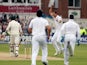 England's bowler Steven Finn celebrates taking the wicket of Australia's Ed Cowan during day one of the first Ashes Test on July 10, 2013