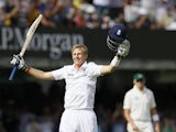 England's Joe Root celebrates scoring a century during day three of the second Ashes Test match on July 20, 2013