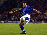 Everton's David Unsworth shoots for goal during the Premier League match against Sunderland on January 18, 2003