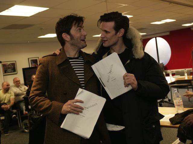 David Tennant and Matt Smith at the table read for the Doctor Who 50th anniversary episode