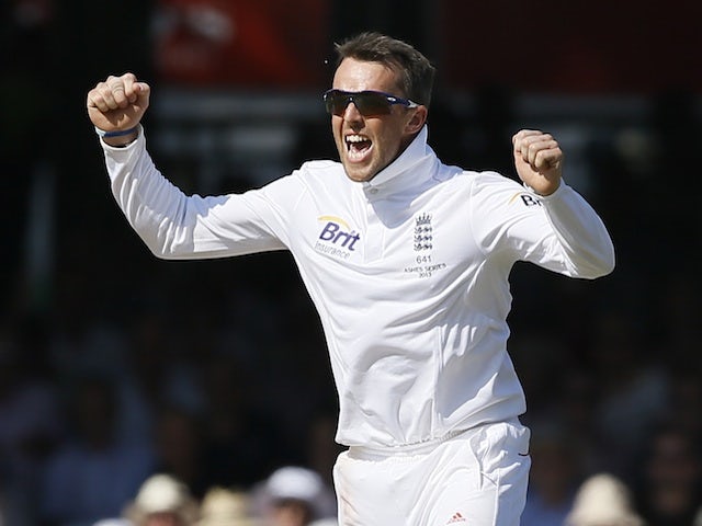 Graeme Swann celebrates one of his five wickets against Australia on July 19, 2013