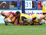 Huddersfield Giant's Ben Blackmore scores a try during the Super League match against Castleford Tigers on July 21, 2013