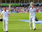 Ian Bell and Stuart Broad leave the field at the conclusion of day three at Trent Bridge.