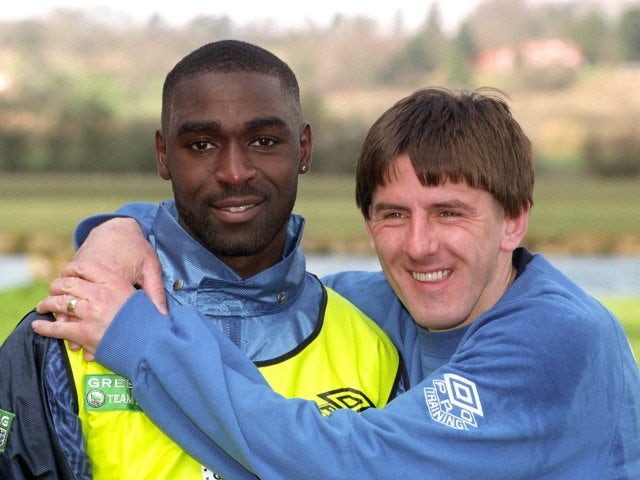 Peter Beardsley and Andy Cole on international duty with England.