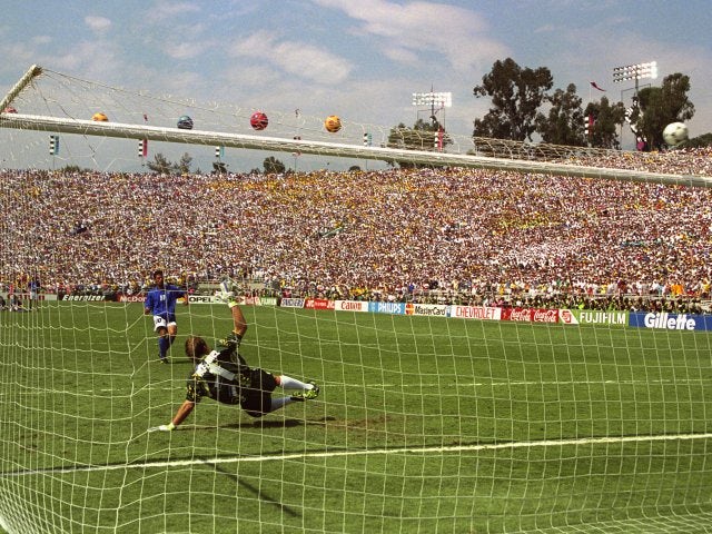 Roberto Baggio skies his penalty during the 1994 World Cup final.