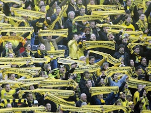 Borussia Dortmund fans celebrate their team winning the German Cup in 2012.