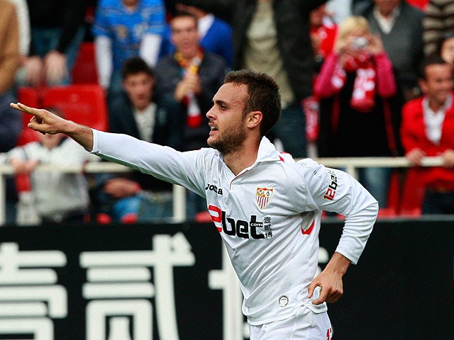 Sevilla's Cala celebrates his goal on April 17, 2010