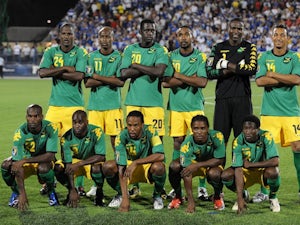 Jamaica line up for a match with El Salvador on July 10, 2009