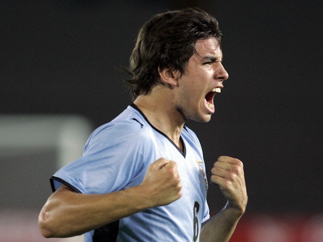Uruguay's Leandro Cabrera celebrates his goal against Paraguay during a U20 South American soccer match on January 24, 2009