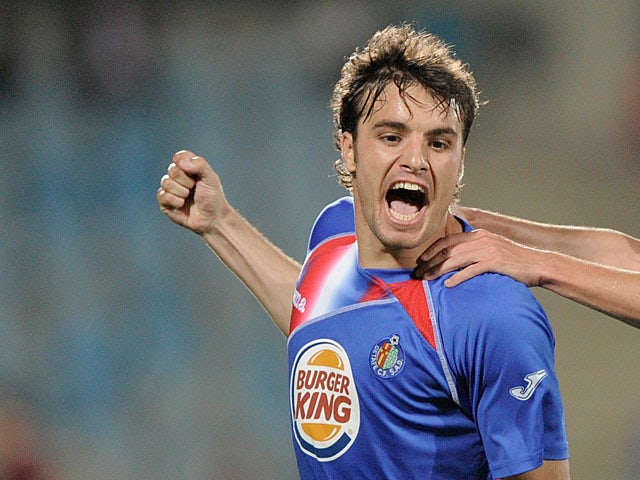 Getafe's Pedro Leon celebrates his goal on April 25, 2010