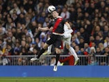 Rayo Vallecano's Piti heads the ball during the La Liga match with Real Madrid on February 17, 2013
