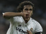Real Madrid's Raul celebrates a goal against Racing Santander on May 7, 2005