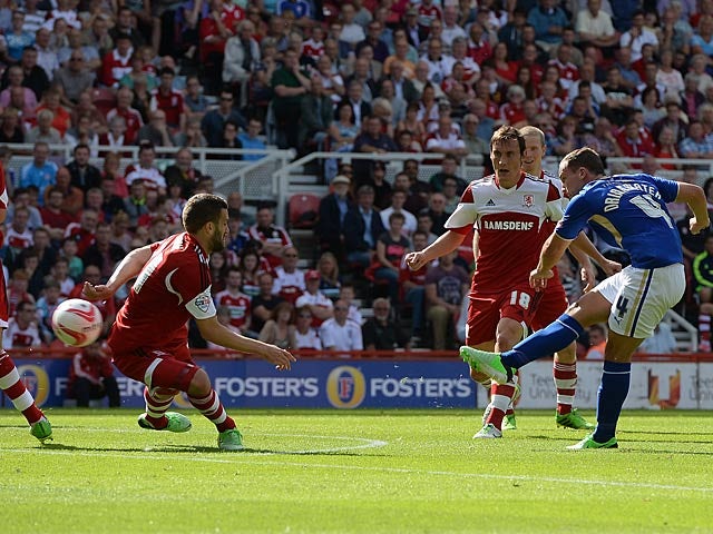 Leicester's Danny Drinkwater scores the equaliser against Middlesbrough on August 3, 2013