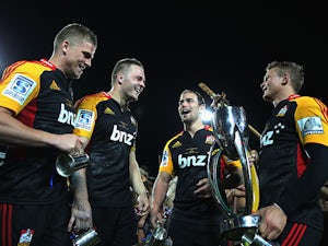 The Chiefs players celebrate after beating the Brumbies to win the Super Rugby Final on August 3, 2013