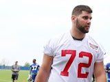 New York Giants' Justin Pugh walks off the field during training on May 11, 2013