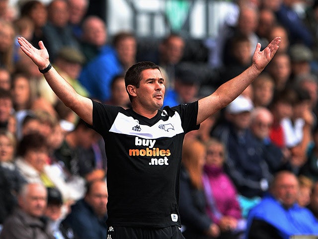 Derby manager Nigel Clough on the touchline during the match against Blackburn on August 4, 2013