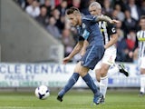 Newcastle United's Mathieu Debuchy scores during a pre-season friendly against St Mirren on July 30, 2013