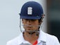 England's Alastair Cook walks off the field after losing his wicket during day 5 of the 3rd Ashes Test on August 5, 2013