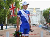 Arnaud Demare of France and FDJ stands on the podium after winning the London - Surrey Classic on August 4, 2013
