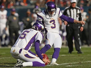 Blair Walsh of the Minnesota Vikings kicks a field goal on November 25, 2012