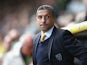 Norwich City manager Chris Hughton in the dugout during the match against Aston Villa on May 4, 2013