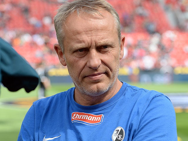 Freiburg's head coach Christian Streich prior to kick-off against Bayer Leverkusen on August 10, 2013