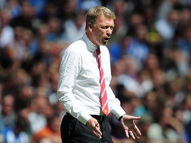 Manchester United manager David Moyes on the touchline during the Community Shield match against Wigan on August 11, 2013