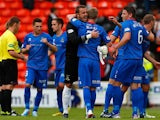 Inverness players celebrate their win over Dundee United at the end of the match on August 10, 2010