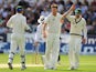 Australia's Jackson Bird is congratulated by team mates after dismissing England's James Anderson on day 2 of the 4th Ashes Test on August 10, 2013