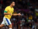 Leandro Damiao of Brazil reacts after scoring during the Men's Football Semi Final match between Korea and Brazil on August 7, 2012