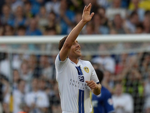 Leeds midfielder Michael Brown celebrates a goal against Chesterfield on August 7, 2013