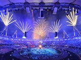 Fireworks burst over the Olympic Stadium during the opening ceremony on July 28, 2012