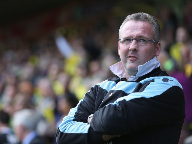 Paul Lambert the manager of Aston Villa during the Barclays Premier League match between Norwich City and Aston Villa on May 4, 2013