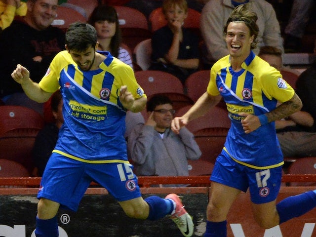 Accrington's Riero Mingoia celebrates a late goal against Middlesbrough on August 6, 2013