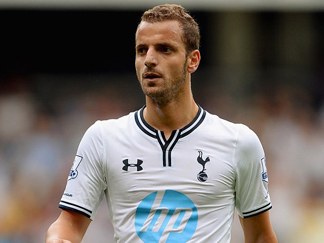 Spur's Roberto Soldado in action during a friendly match against Espanyol on August 10, 2013
