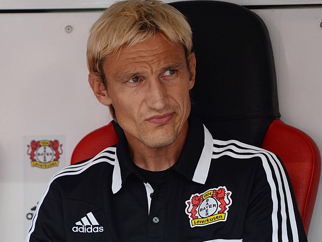 Bayer Leverkusen head coach Sami Hyypia prior to kick-off against Freiburg on August 10, 2013