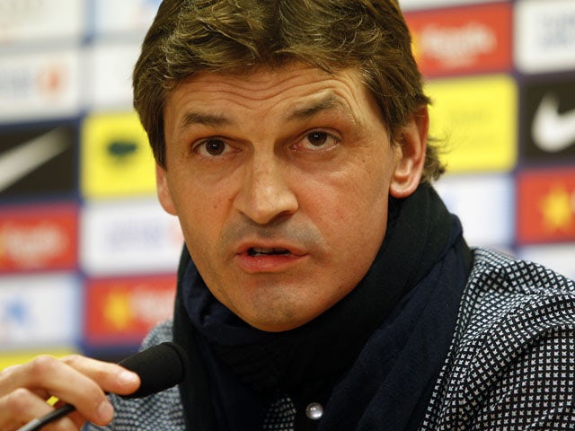 Tito Vilanova looks on as he gives a press conference in Barcelona on May 31, 2013