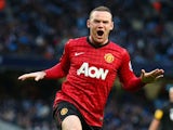 Wayne Rooney of Manchester United celebrates the winning goal during the Barclays Premier League match between Manchester City and Manchester United on December 9, 2012