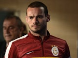 Gala's Wesley Sneijder arrives at Real Madrid's stadium on April 2, 2013