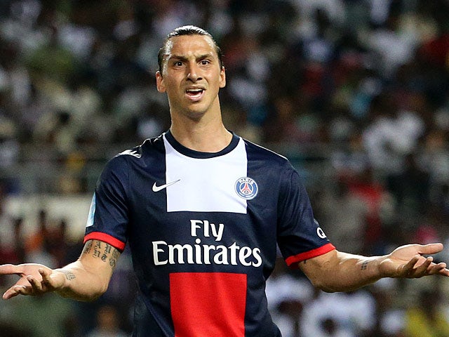 PSG's Zlatan Ibrahimovic reacts during the match against Bordeaux on August 3, 2013