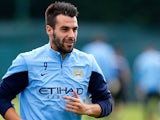 Manchester City's Alvaro Negredo during a training session on August 16, 2013