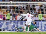 Ashley Young hits the bar during England's penalty shootout against Italy.