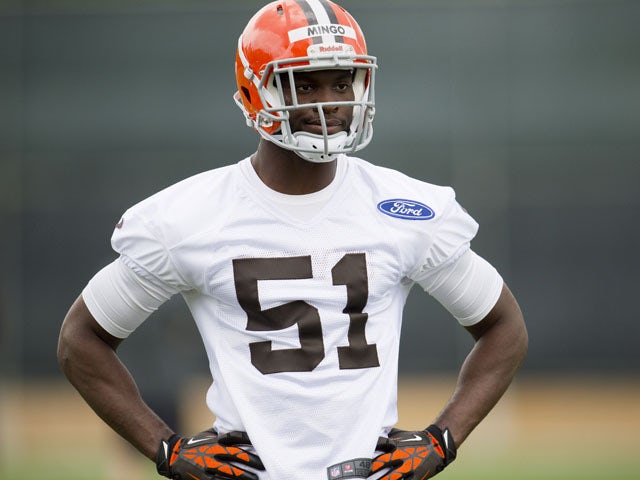 Barkevious Mingo #51 of the Cleveland Browns runs drills during rookie camp at the Cleveland Browns Training facility on May 10, 2013