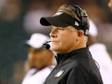 Head coach Chip Kelly of the Philadelphia Eagles looks on from the sideline in the second half against the Carolina Panthers on August 15, 2013