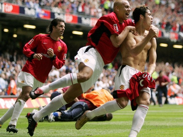 Cristiano Ronaldo celebrates scoring in the 2004 FA Cup final.