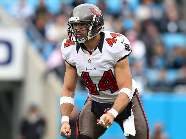 Dallas Clark of the Tampa Bay Buccaneers during their game at Bank of America Stadium on November 18, 2012