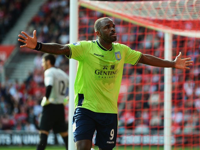 Darren Bent of Aston Villa celebrates after scoring during the Barclays Premier League match between Southampton and Aston Villa at St Mary's Stadium on September 22, 2012