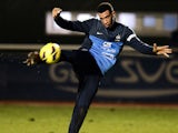 France national football team's midfielder Etienne Capoue kicks the ball during a training session, on February 4, 2013