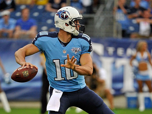 Tennessee Titans' Jake Locker in action on August 8, 2013